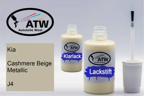 Kia, Cashmere Beige Metallic, J4: 20ml Lackstift + 20ml Klarlack - Set, von ATW Autoteile West.